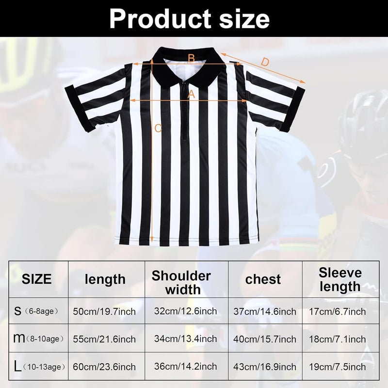 Funtery 4 Pcs Referee Costume Set Kids Referee Hat Stripe Shirt Whistle and Penalty Flag for Football Games Party Accessory - Image 3